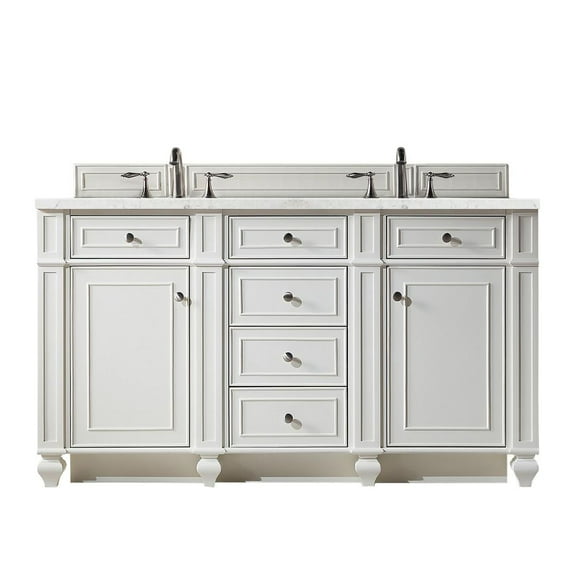 James Martin Vanities 60" Double Vanity, Bright White, w/ 3 CM Eternal Jasmine Pearl Quartz Top