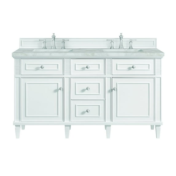 James Martin Vanities 60" Double Vanity, Bright White w/ 3 CM Victorian Silver Quartz Top