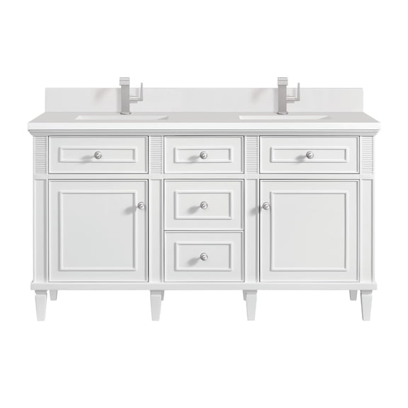 James Martin Vanities 424-V60d-1Wz Lorelai 60" Double Basin Wood Vanity Set - White