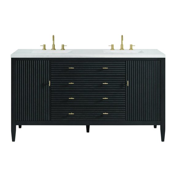 James Martin Vanities 60" Double Vanity, Carbon Oak w/ 3 CM Arctic Fall Solid Surface Top