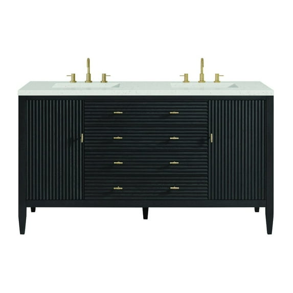 James Martin Vanities 60" Double Vanity, Carbon Oak w/ 3 CM Lime Delight Quartz Top