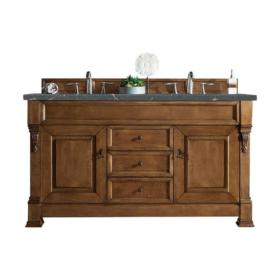 James Martin Vanities 60" Double Vanity, Country Oak w/ 3 CM Parisien Bleu Quartz Top