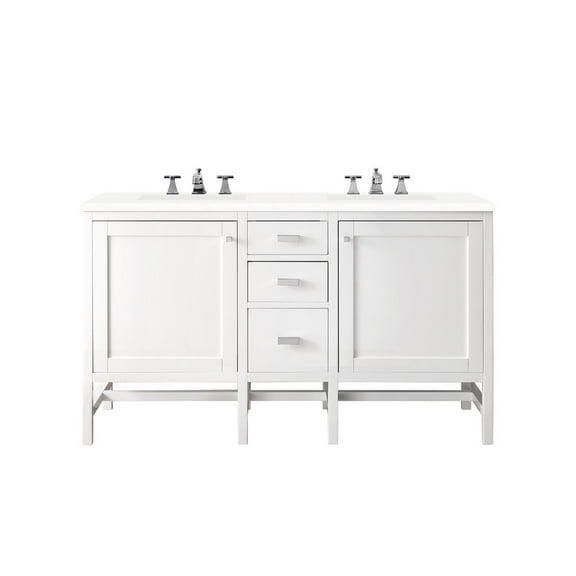 James Martin Vanities 60" Double Vanity, Glossy White w/ 3 CM White Zeus Quartz Top