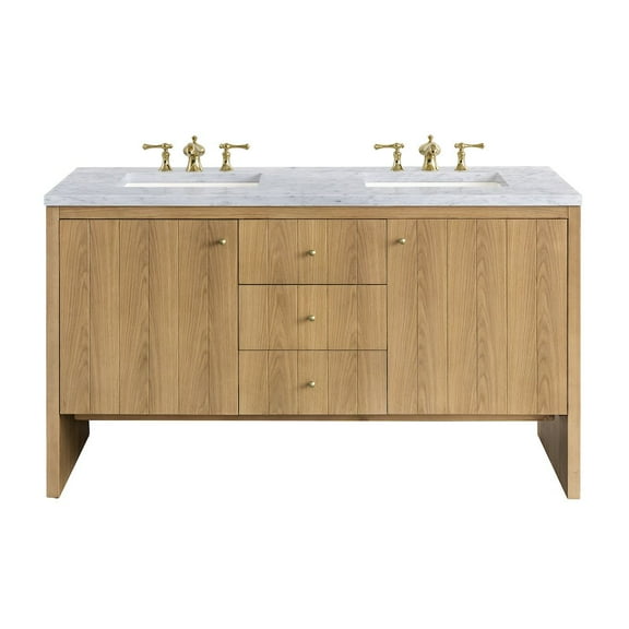 James Martin Vanities 60" Double Vanity, Light Natural Oak w/ 3 CM Carrara Marble Top
