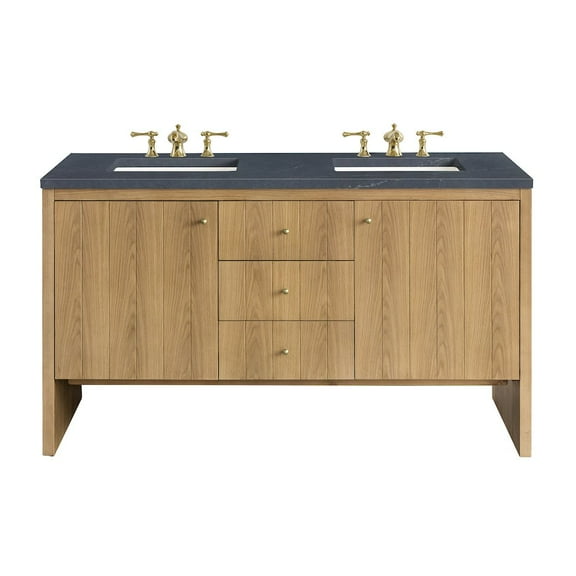 James Martin Vanities 60" Double Vanity, Light Natural Oak w/ 3 CM Charcoal Soapstone Top
