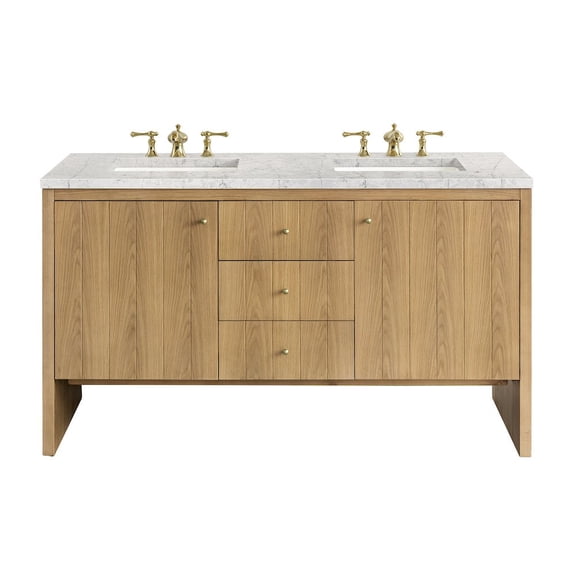 James Martin Vanities 60" Double Vanity, Light Natural Oak w/ 3 CM Eternal Jasmine Pearl Top
