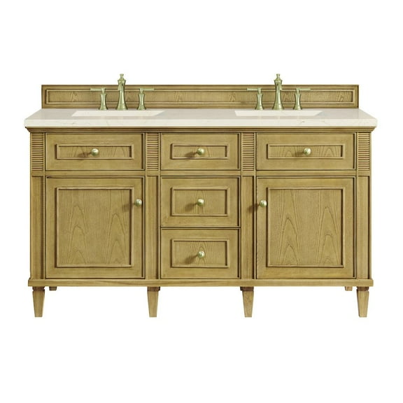 James Martin Vanities 60" Double Vanity, Light Natural Oak w/ 3 CM Eternal Marfil Quartz Top