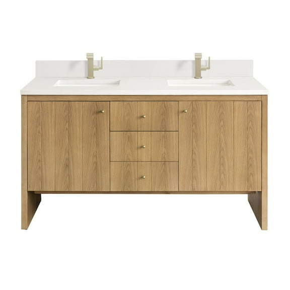 James Martin Vanities 60" Double Vanity, Light Natural Oak w/ Single Hole 3 CM White Zeus Top
