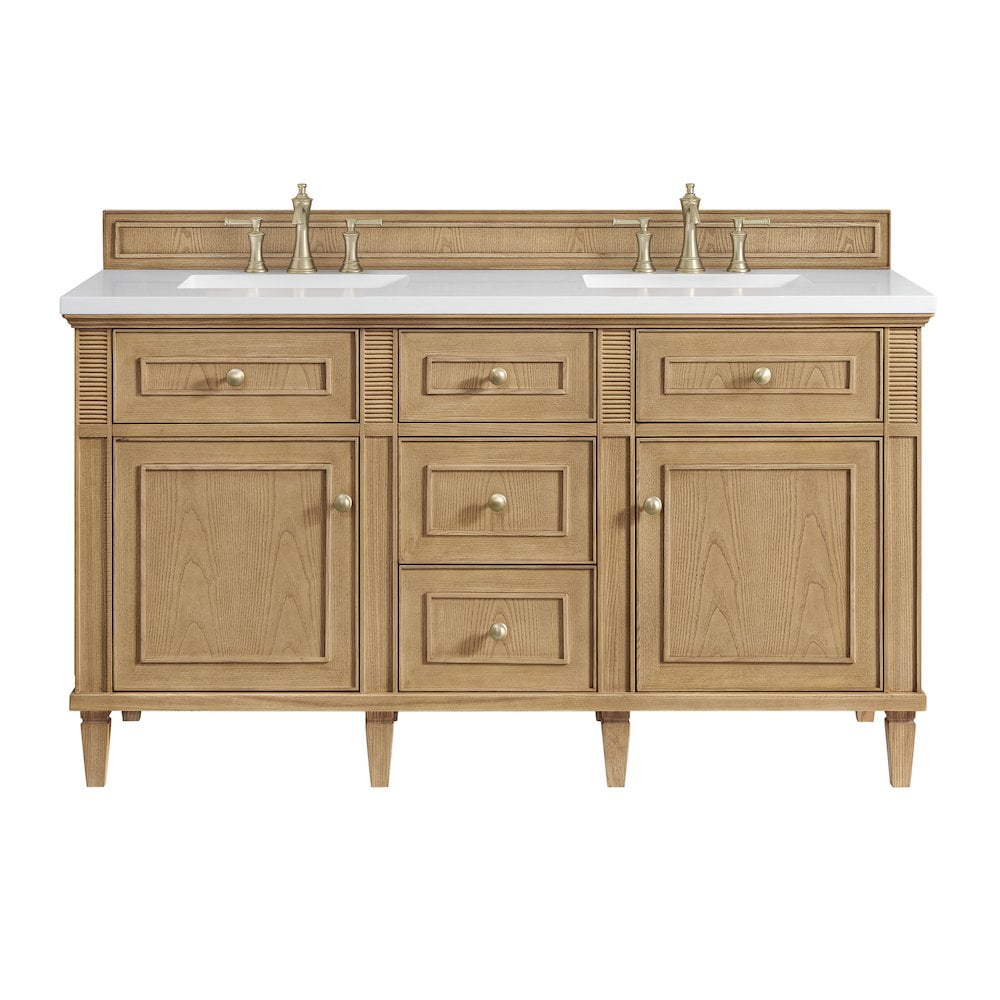 Light Natural Oak Double Freestanding Vanity Base with Brass Knobs