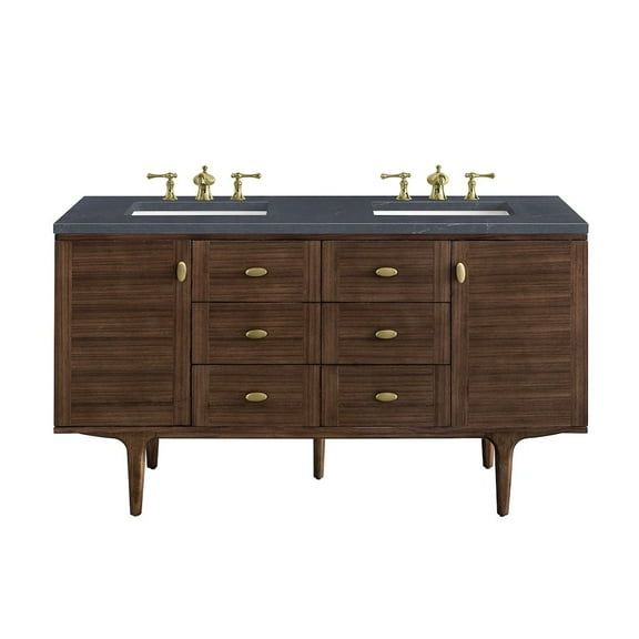 James Martin Vanities 60" Double Vanity, Mid-Century Walnut w/ 3 CM Charcoal Soapstone Top
