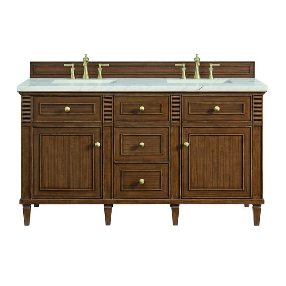 James Martin Vanities 60" Double Vanity, Mid-Century Walnut w/ 3 CM Ethereal Noctis Quartz Top