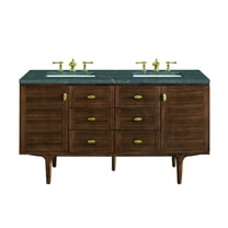 James Martin Vanities 60" Double Vanity, Mid-Century Walnut w/ 3 CM Parisien Bleu Top