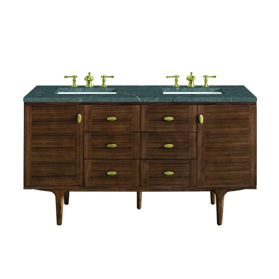 James Martin Vanities 60" Double Vanity, Mid-Century Walnut w/ 3 CM Parisien Bleu Top