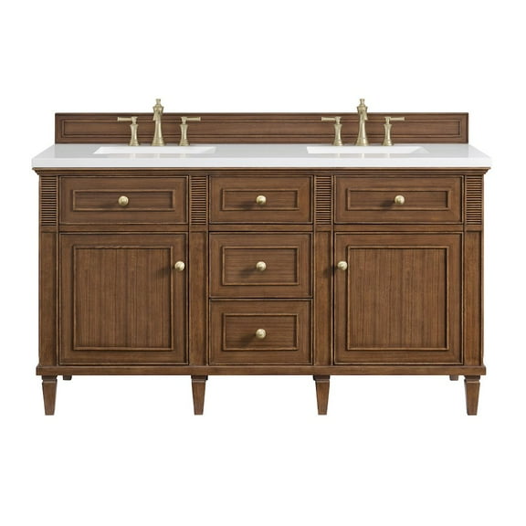James Martin Vanities 60" Double Vanity, Mid-Century Walnut w/ 3 CM White Zeus Quartz Top