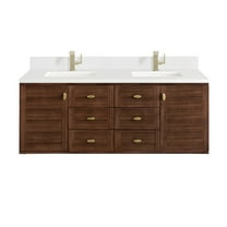 James Martin Vanities 60" Double Vanity, Mid-Century Walnut w/ Single Hole 3 CM White Zeus Top