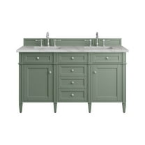 James Martin Vanities 60" Double Vanity, Smokey Celadon w/ 3 CM Victorian Silver Top