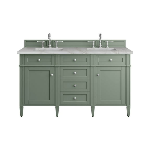 James Martin Vanities 60" Double Vanity, Smokey Celadon w/ 3 CM Victorian Silver Top