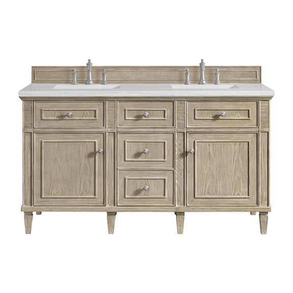 James Martin Vanities 424-V60d-3Wz Lorelai 60" Double Basin Wood Vanity Set - Whitewashed