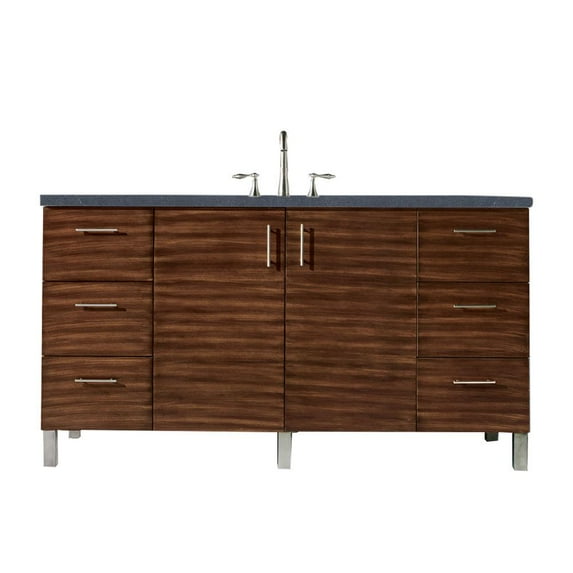 James Martin Vanities 60" Single Vanity, American Walnut, w/ 3 CM Charcoal Soapstone Quartz Top