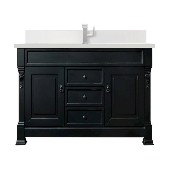 James Martin Vanities 60" Single Vanity, Antique Black w/ Single Hole 3 CM White Zeus Quartz Top