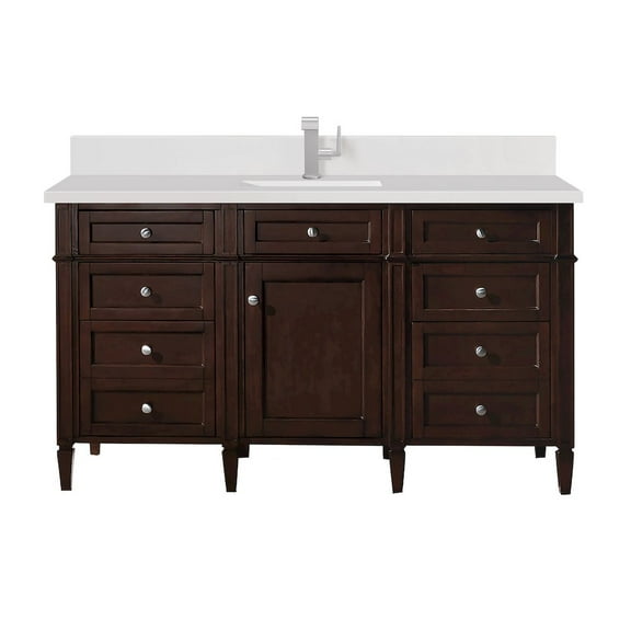 James Martin Vanities 60" Single Vanity, Burnished Mahogany w/ Single Hole 3 CM White Zeus Quartz Top