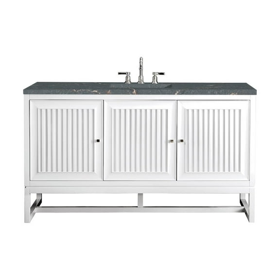 James Martin Vanities 60" Single Vanity, Glossy White w/ 3 CM Parisien Bleu Quartz Top