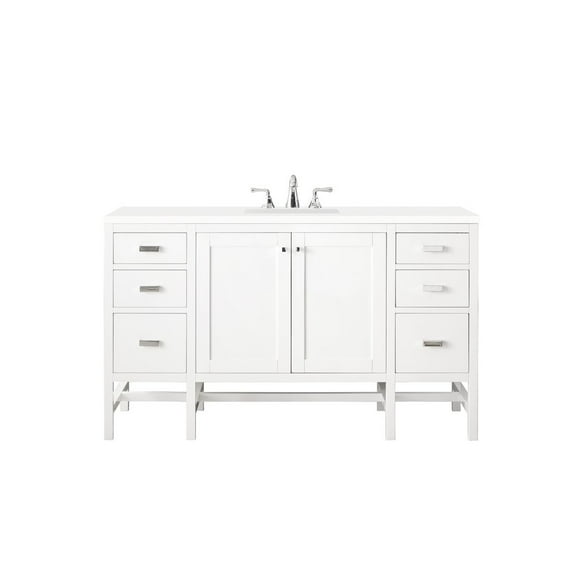 James Martin Vanities 60" Single Vanity, Glossy White w/ 3 CM White Zeus Quartz Top