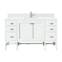 James Martin Vanities 60" Single Vanity, Glossy White w/ Single Hole 3 CM White Zeus Quartz Top