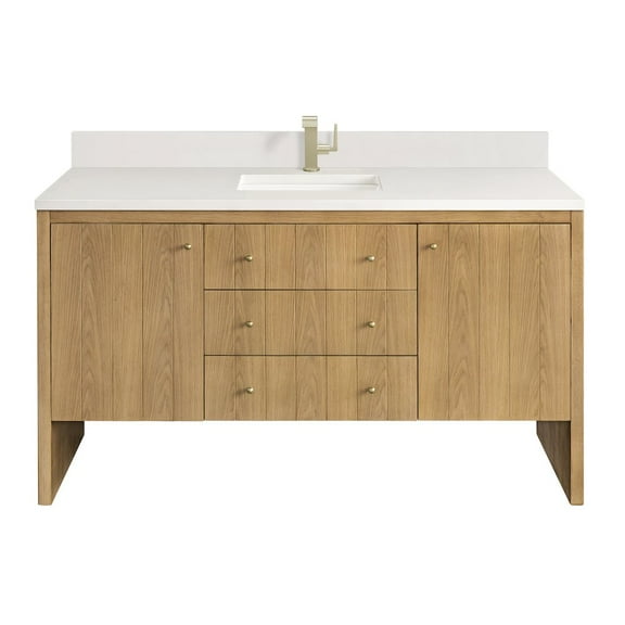 James Martin Vanities 60" Single Vanity, Light Natural Oak w/ Single Hole 3 CM White Zeus Top