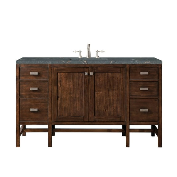 James Martin Vanities 60" Single Vanity, Mid-Century Acacia w/ 3 CM Parisien Bleu Quartz Top