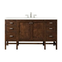 James Martin Vanities 60" Single Vanity, Mid-Century Acacia w/ 3 CM White Zeus Quartz Top