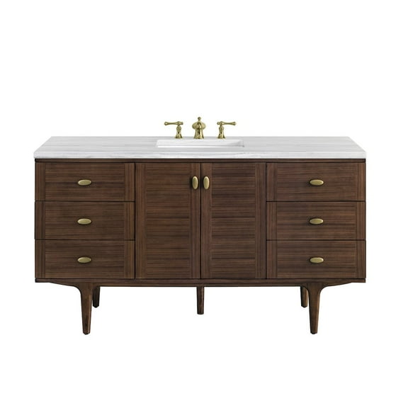 James Martin Vanities 60" Single Vanity, Mid-Century Walnut w/ 3 CM Arctic Fall Top