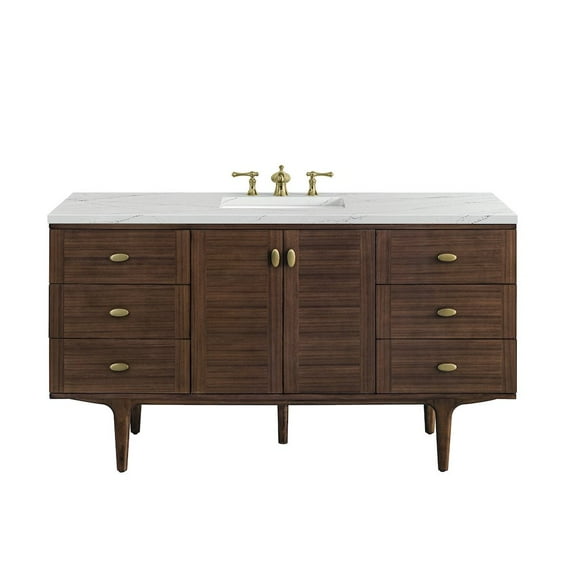 James Martin Vanities 60" Single Vanity, Mid-Century Walnut w/ 3 CM Ethereal Noctis Top