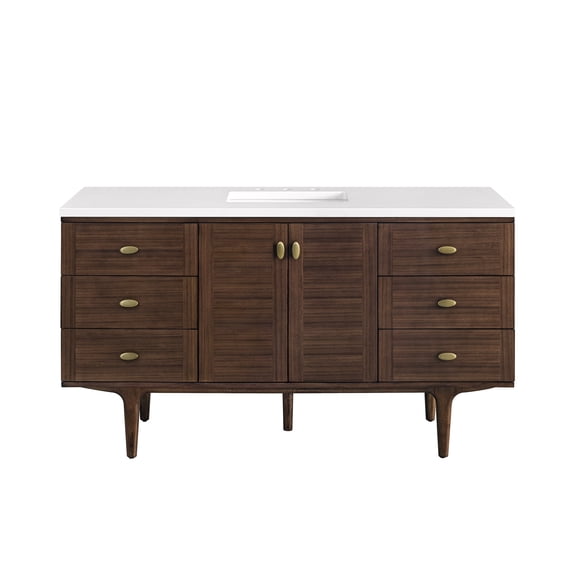James Martin 670-V60S-WLT-3WZ Single Vanity Mid-Century Walnut w/ White Zeus Top