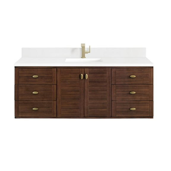 James Martin Vanities 60" Single Vanity, Mid-Century Walnut w/ Single Hole 3 CM White Zeus Top