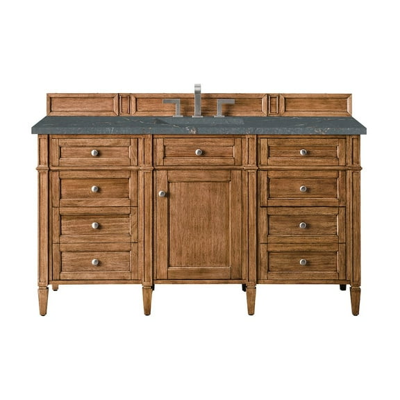 James Martin Vanities 60" Single Vanity, Saddle Brown w/ 3 CM Parisien Bleu Quartz Top