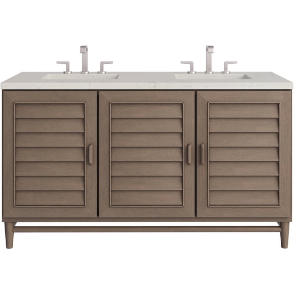 James Martin Vanities 620-V60D-WW-FSFR Portland 60" Free Standing Double Basin Birch Wood