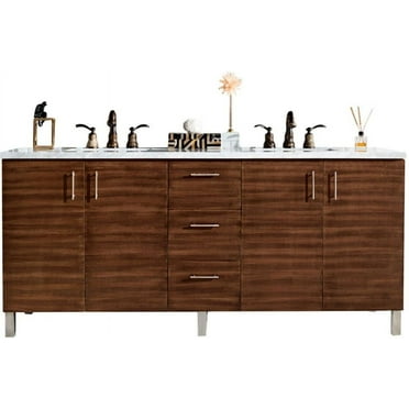 James Martin Vanities 72" American Walnut Double Vanity w/ 3 CM Arctic Fall Solid Surface Top