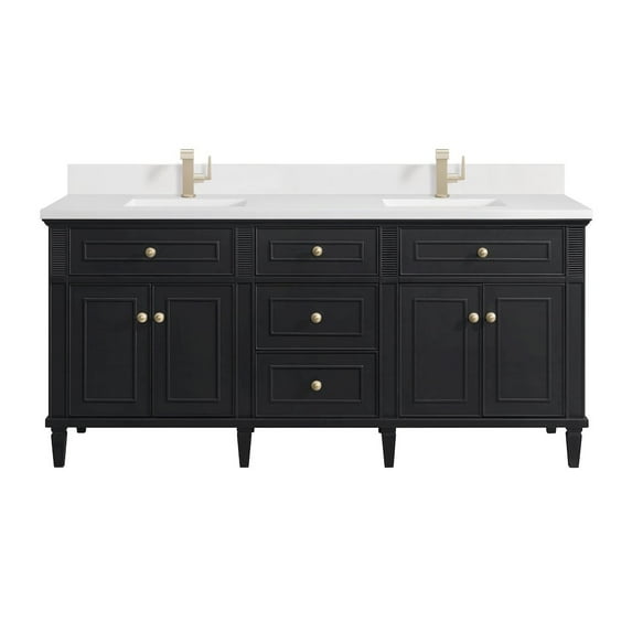 James Martin Vanities 72" Double Vanity, Black Onyx w/ Single Hole 3 CM White Zeus Quartz Top