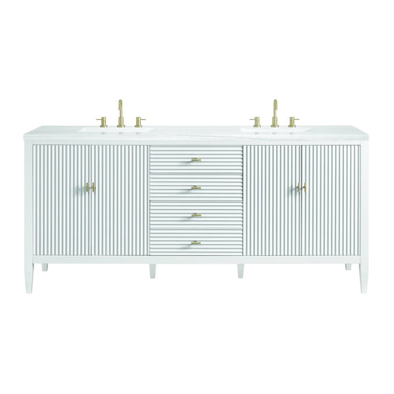 James Martin Vanities 72" Double Vanity, Bright White w/ 3 CM Arctic Fall Solid Surface Top