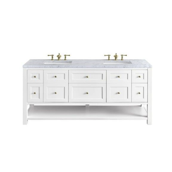 James Martin Vanities 72" Double Vanity, Bright White w/ 3 CM Carrara Marble Top