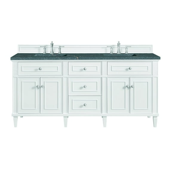 James Martin Vanities 72" Double Vanity, Bright White w/ 3 CM Parisien Bleu Quartz Top