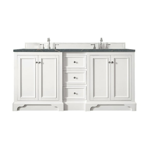 James Martin Vanities 72" Double Vanity, Bright White w/ 3 CM Parisien Bleu Quartz Top