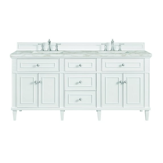 James Martin Vanities 72" Double Vanity, Bright White w/ 3 CM Victorian Silver Quartz Top