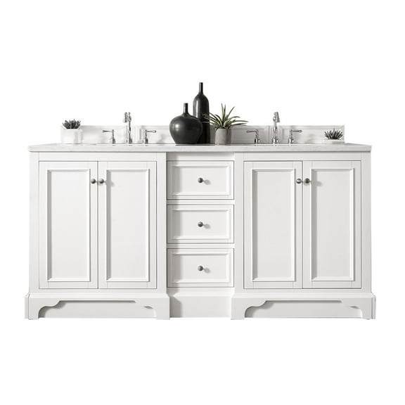 James Martin Vanities 72" Double Vanity, Bright White w/ 3 CM White Zeus Quartz Top