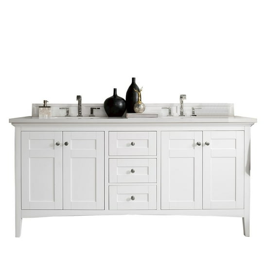 James Martin Vanities 72" Double Vanity, Bright White w/ 3 CM White Zeus Quartz Top
