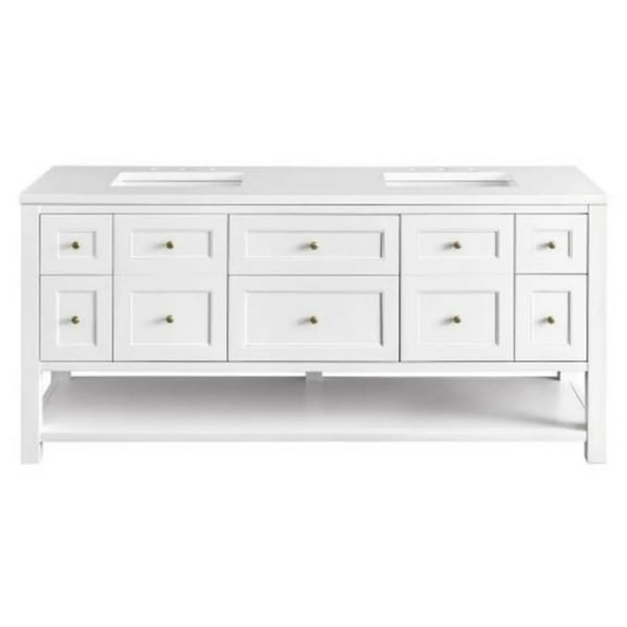 James Martin Vanities 72" Double Vanity, Bright White w/ 3 CM White Zeus Top