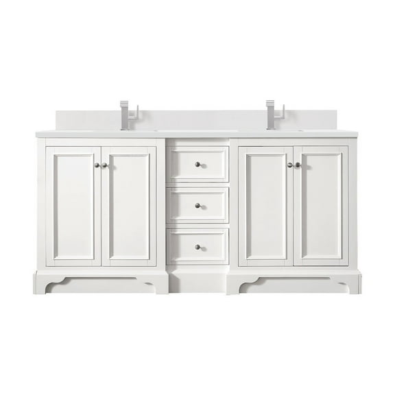 James Martin Vanities 72" Double Vanity, Bright White w/ Single Hole 3 CM White Zeus Quartz Top