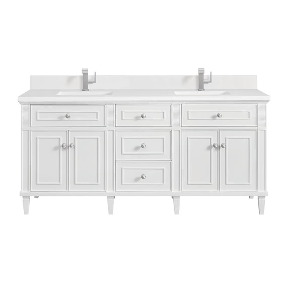 James Martin Vanities 72" Double Vanity, Bright White w/ Single Hole 3 CM White Zeus Quartz Top