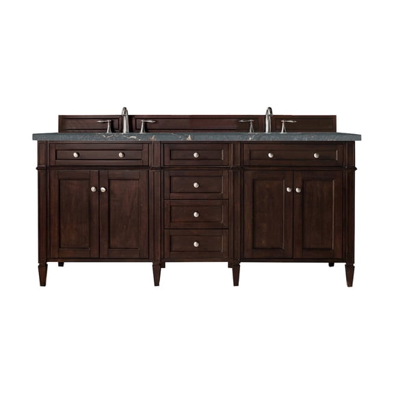 James Martin Vanities 72" Double Vanity, Burnished Mahogany w/ 3 CM Parisien Bleu Quartz Top